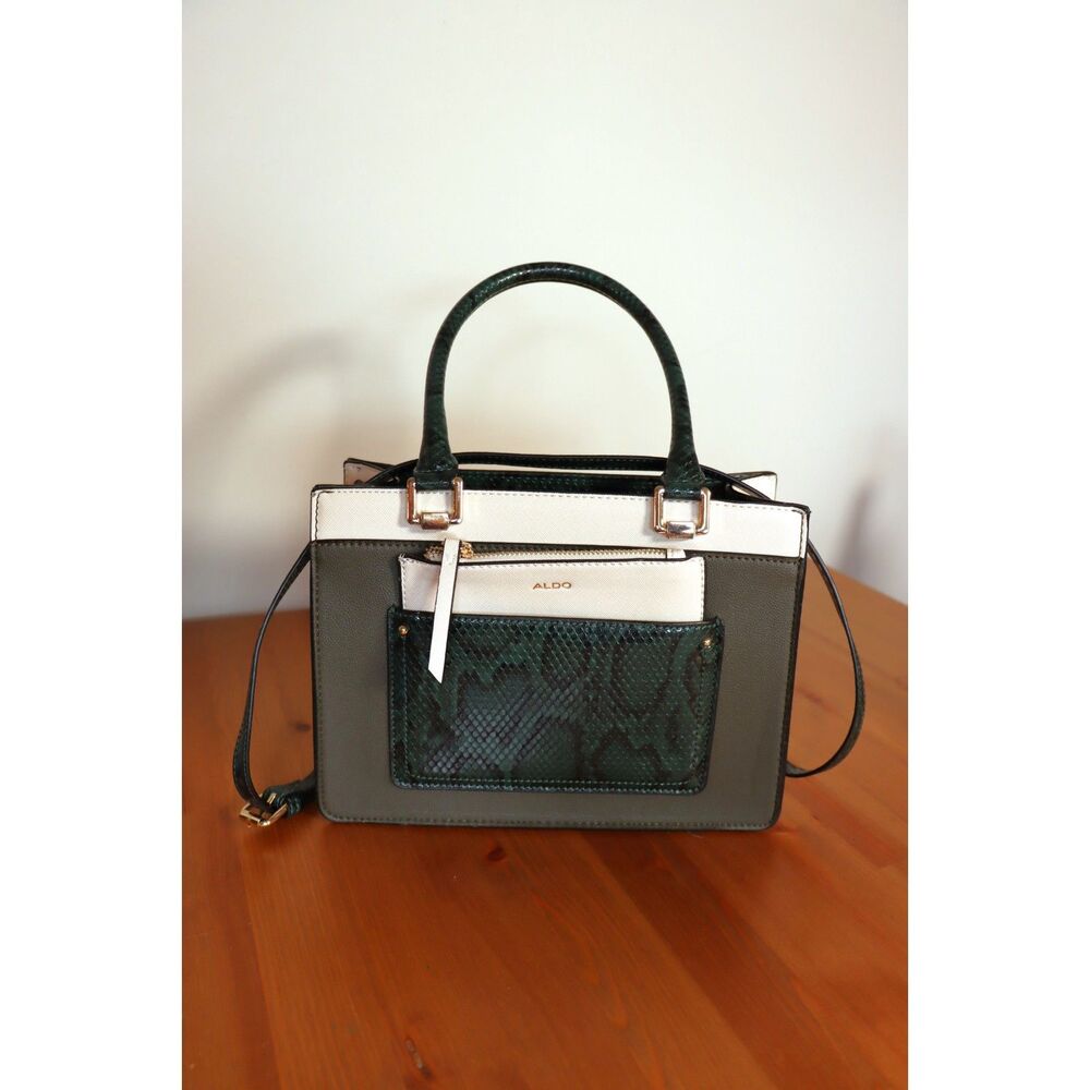 ALDO Green & Cream Snakeskin Effect Handbag Structured Bag